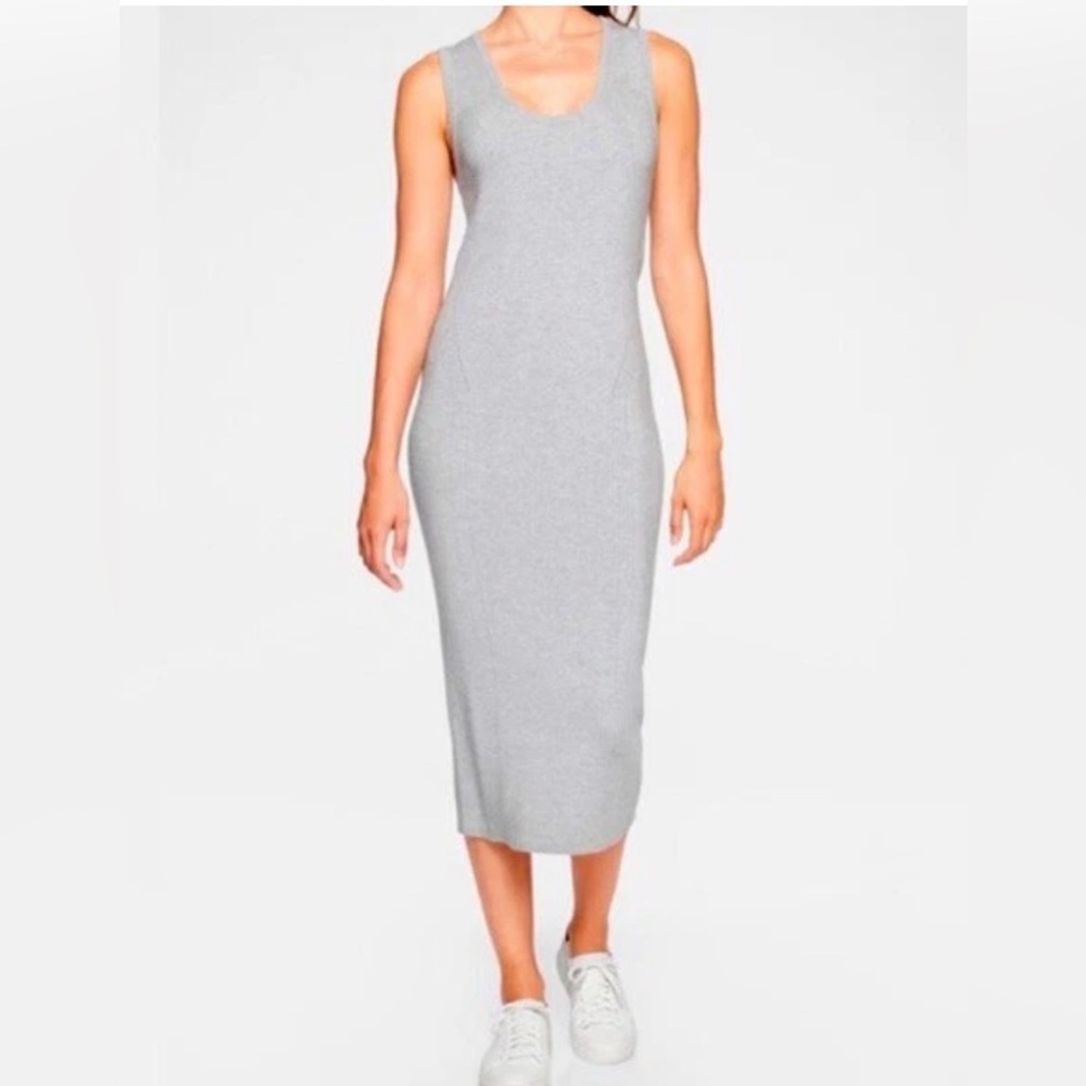 Athleta River Rib Sleeveless Heather Gray Midi Dress Size XS